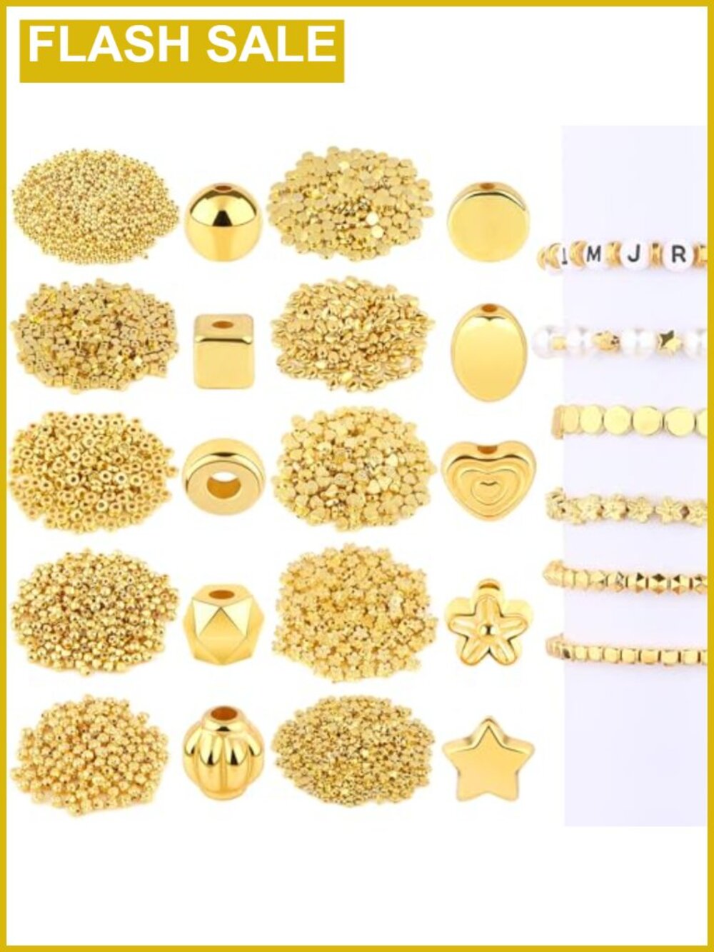 1500 Gold Spacer Beads 10 Styles Jewelry Craft Kit Bulk DIY